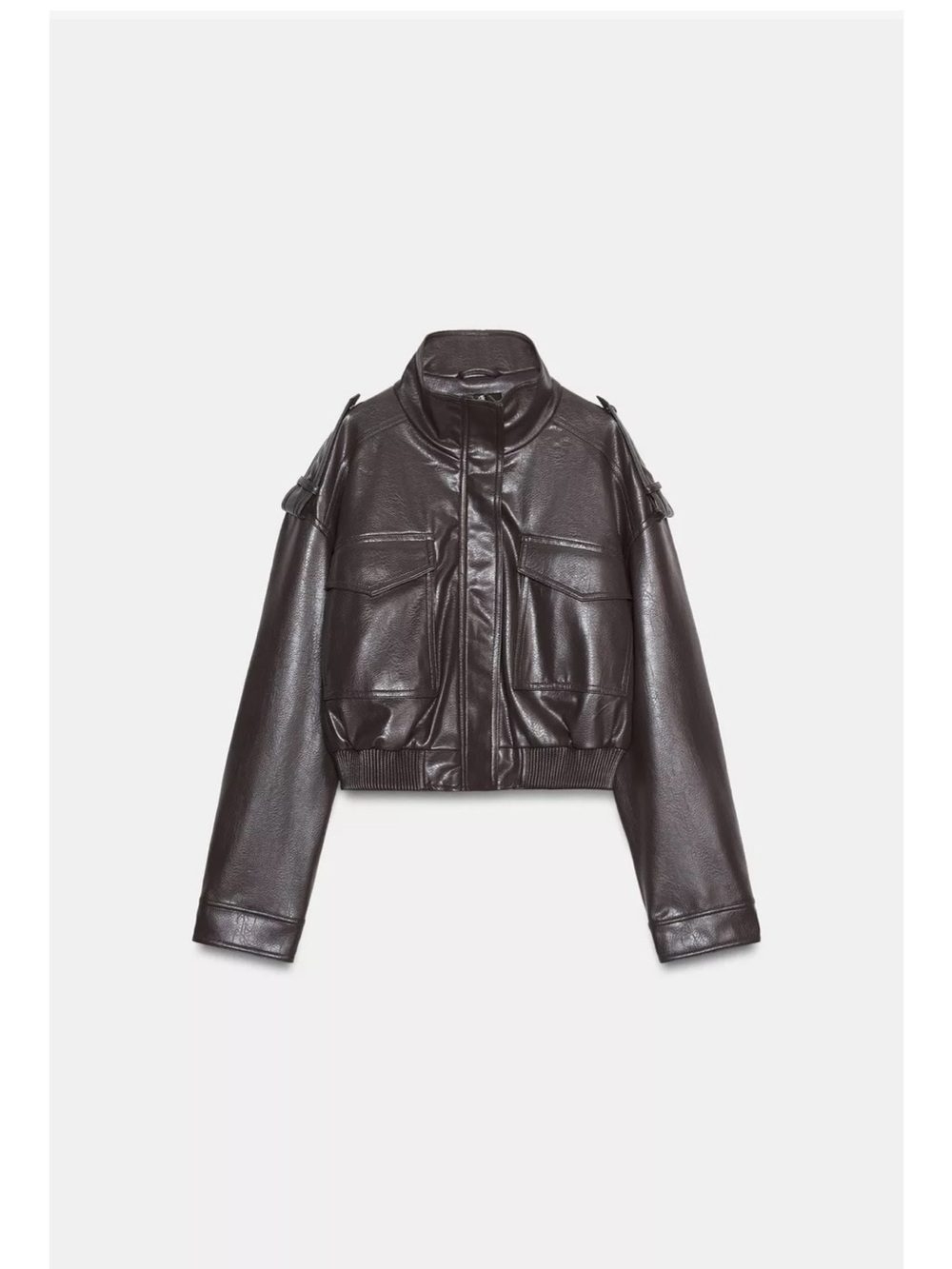 Zara Cropped Faux Leather Jacket in Taupe Gray